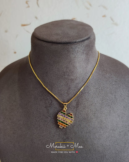 Rainbow Baguette Heart Necklace