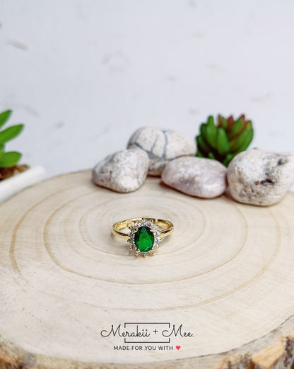 Green & Red diamond Oval Ring
