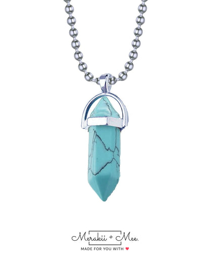 Bullet Pencil Blue Green Turquoise Crystal Pendant Chain