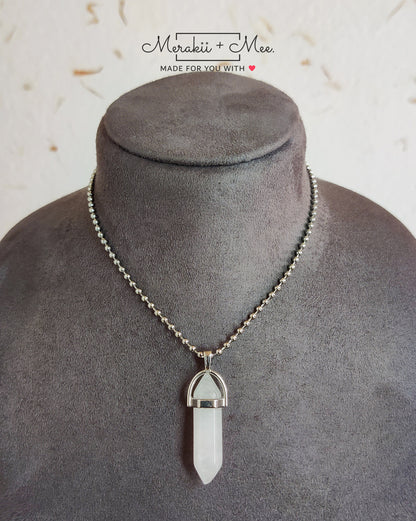 Hexagon Bullet Pencil Natural Opal Crystal Stone Pendant Unisex