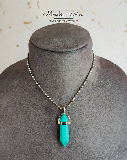 Bullet Pencil Blue Green Turquoise Crystal Pendant Chain