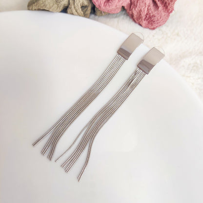 Silver Swipe Tassel Earrings