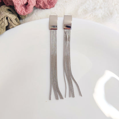 Silver Swipe Tassel Earrings