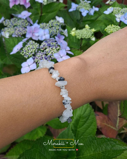 Black Rutilated Quartz chip bracelet