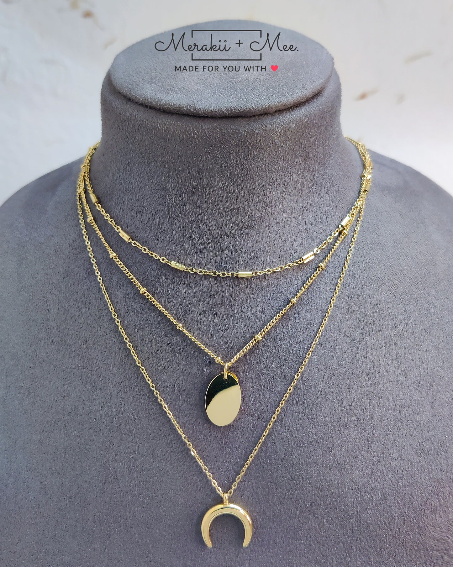 Dainty Crescent layered Necklace