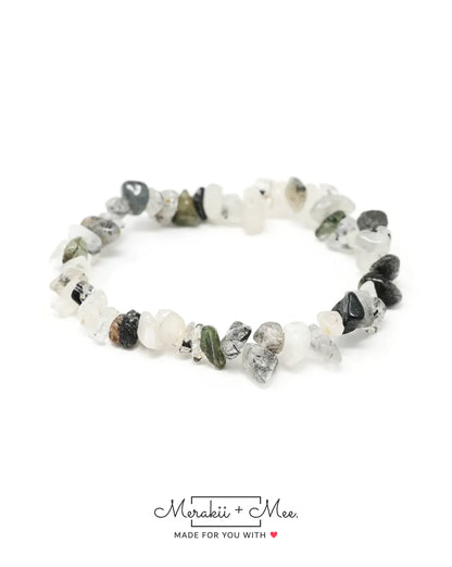 Black Rutilated Quartz chip bracelet