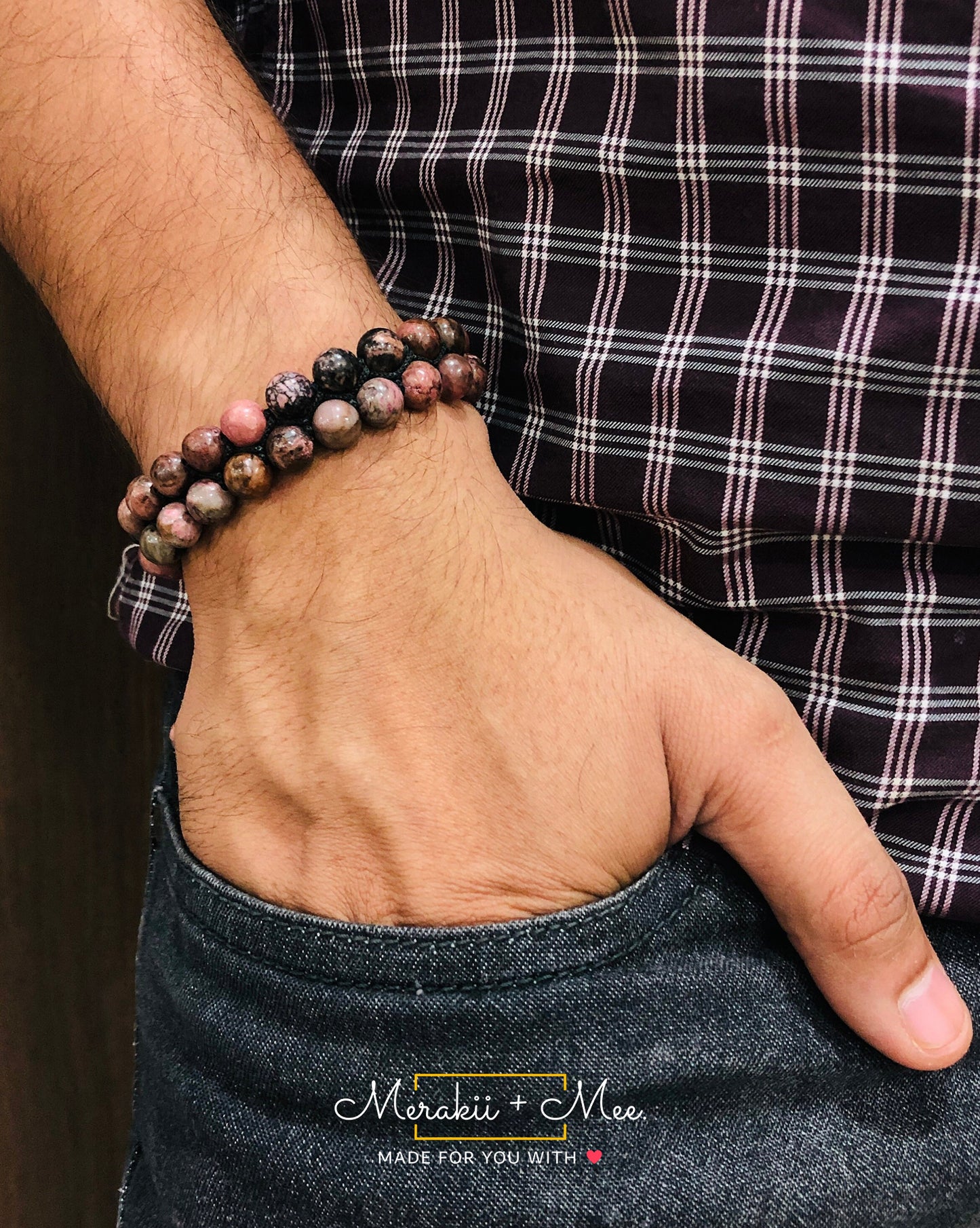 Rhodonite Crystal Natural Stone Bracelet