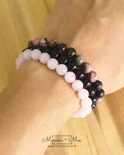 Rhodonite, Rose Quartz & Black Onyx Combo Set