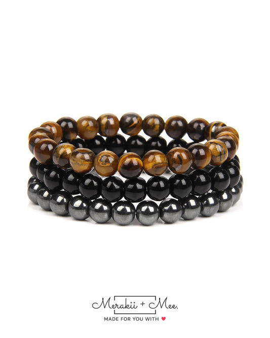 Tiger Eye, Hamatite & Black Onyx Combo Set