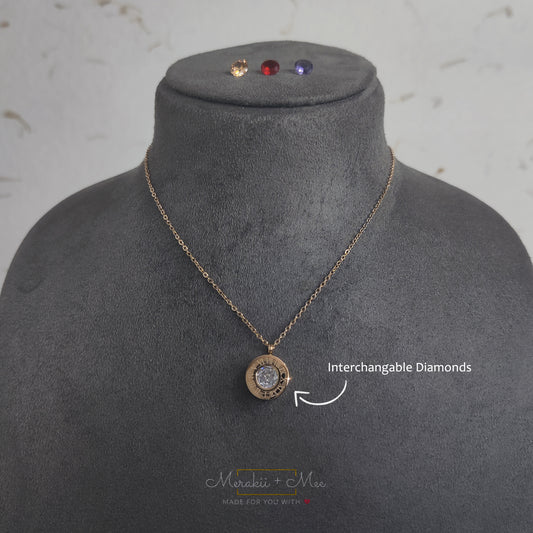 Inter-changeable diamond Roman numerical necklace