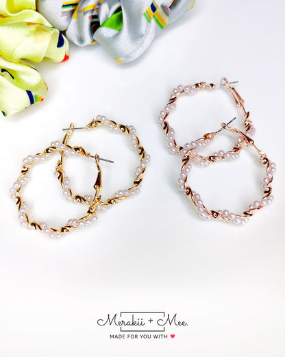 Twisted Pearls Hoop Earrings