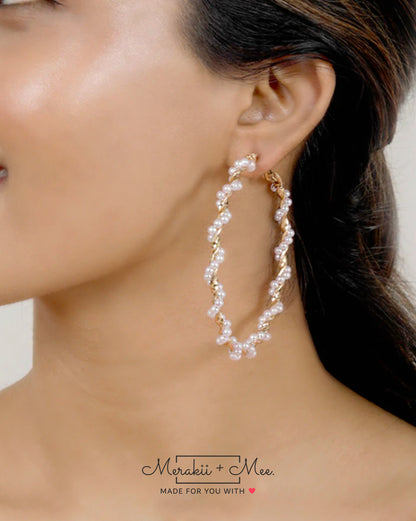 Twisted Pearls Hoop Earrings